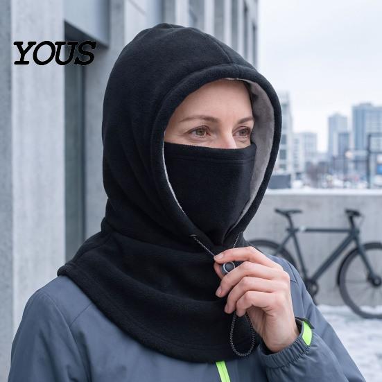 Unisex Thermal Gear Flannel Balaclava with Drawstring, Warm Ski Mask Hat, Fleece Lined Windproof Winter Face Neck Warmer for Outdoor Cycling