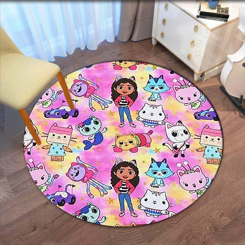 Gabby’s Dollhouse Printed Round Rug Carpet Chair Rug Area Rug Entryway Doormats,for Office Chair Living Room Bedroom Kitchen Room.