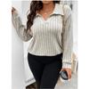 Autumn Winter Solid Color Plus Size Women's Top V-neck Long Sleeved Pit Stripe Brushed T-shirt Loose Fit