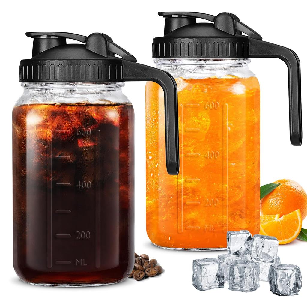 Glass Bottle Double Leak Proof Cold Brew Coffee Maker with Lid 1.8L Milk Freshness Cup for Fridge for Iced Americano Tea Juice