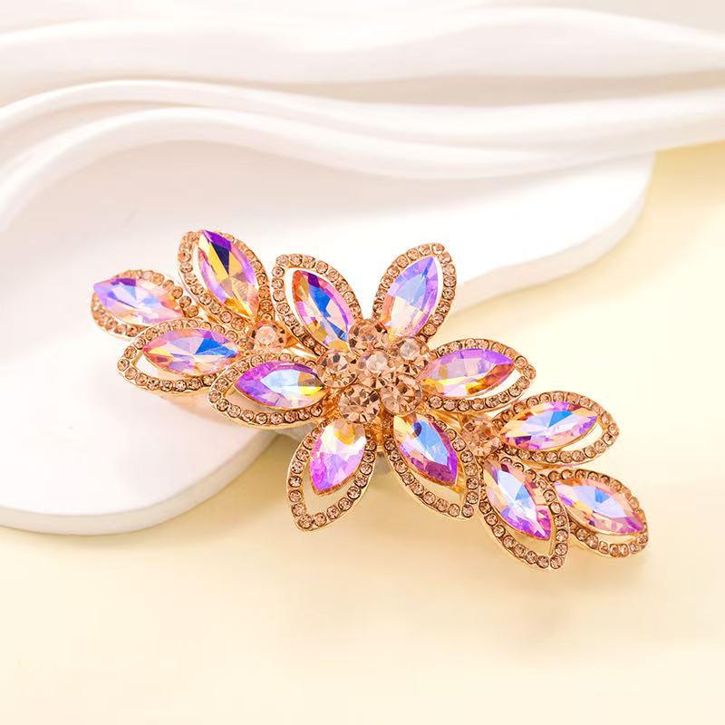 Korean Crystal Flower Hairpin Clip - Large Diamond Accent for Ponytails