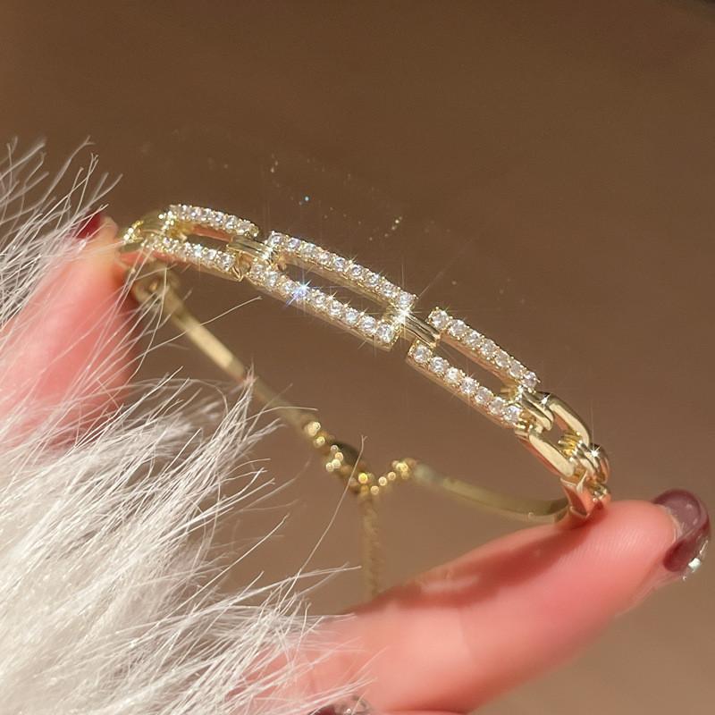 Square Zircon Copper Cuff Bracelet With Highend Finish For Office Styles