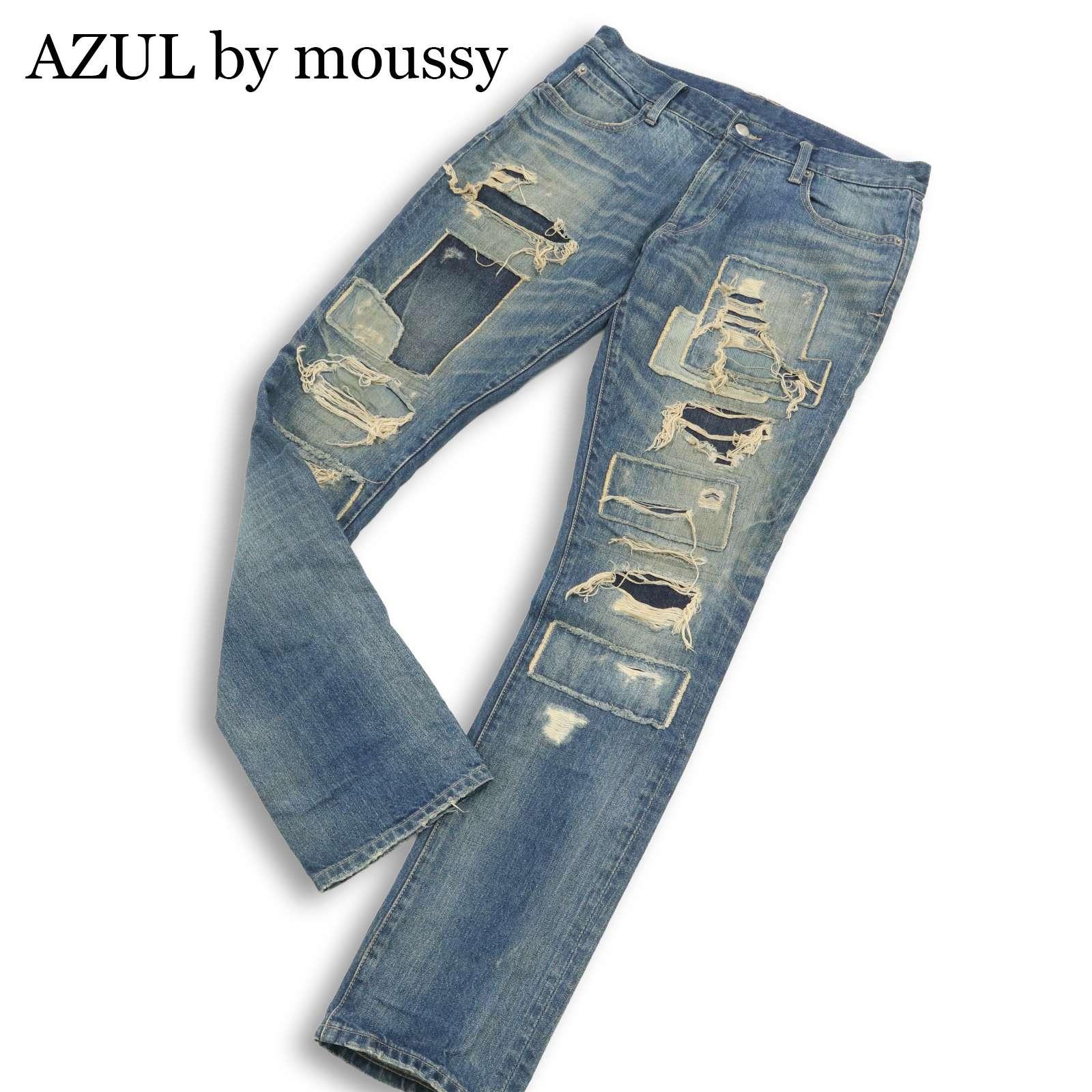 AZUL by moussy Patchwork Damaged Repair Processing Skinny Denim Pants Jeans Sz.M Men s