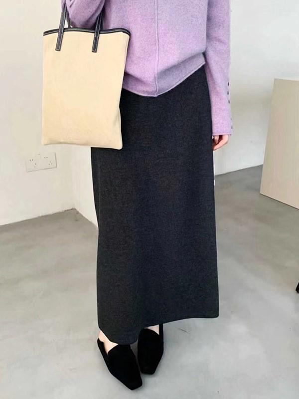 2025 Women s Retro Black High-Waist Slimming Winter Skirt Large серый