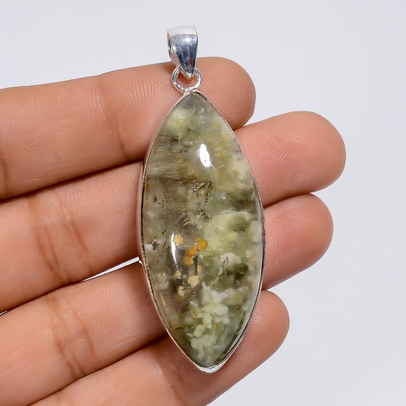 

Beautiful Top Grade Qualite 100% Natural Ocean Jasper Marquise Shape Ethnic Style Handmade Jewelry 925 Steling Silver Pendant 2.1 WSJ-5006 2.1