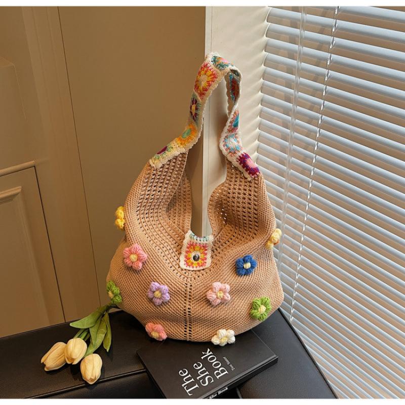 Trend Hand-woven Handbag, Pearl Hollow Shoulder Bag, Women's Casual Large-capacity Women's Bag, Foreign Style Messenger Bag