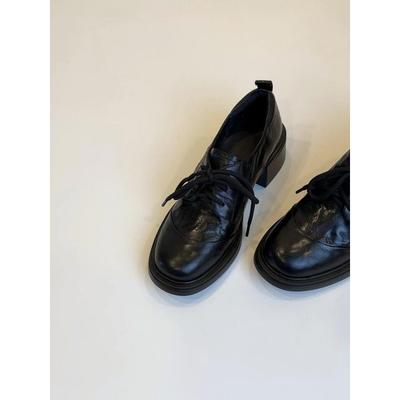 British Style Lace-up Thick Heel Small Leather Shoes Women's Summer Versatile Casual Commuter Shoes