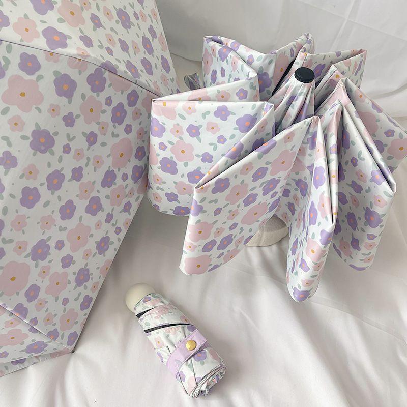 1pc Gentle Floral Ins Wind Sun Protection Folding UV Rain and Light Dual-use Portable Sunshade Umbrella