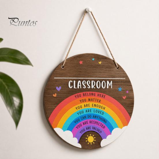 Classroom Decor Sign Wooden Welcome for Door, to Our Round Front Door Hanging Hanger, Sign, Back School Preschool Decoration Hanger