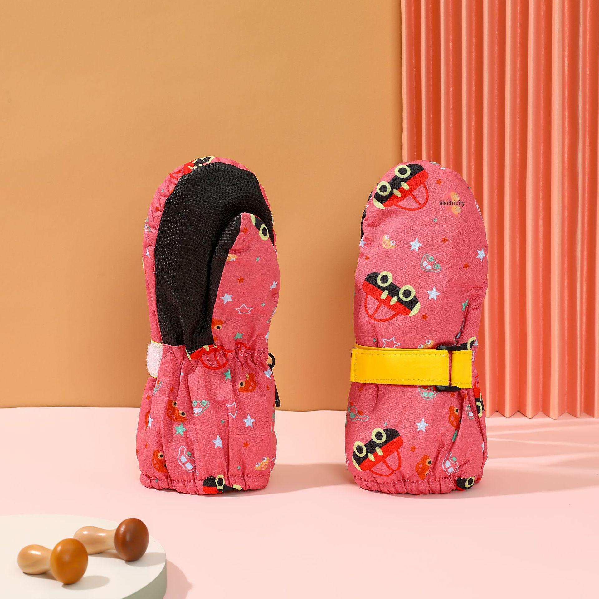 

Детские водонепроницаемые лыжные перчатки - забавный принт, ветрозащитные, теплые, милые варежки для игр в снегу 2-5 Years