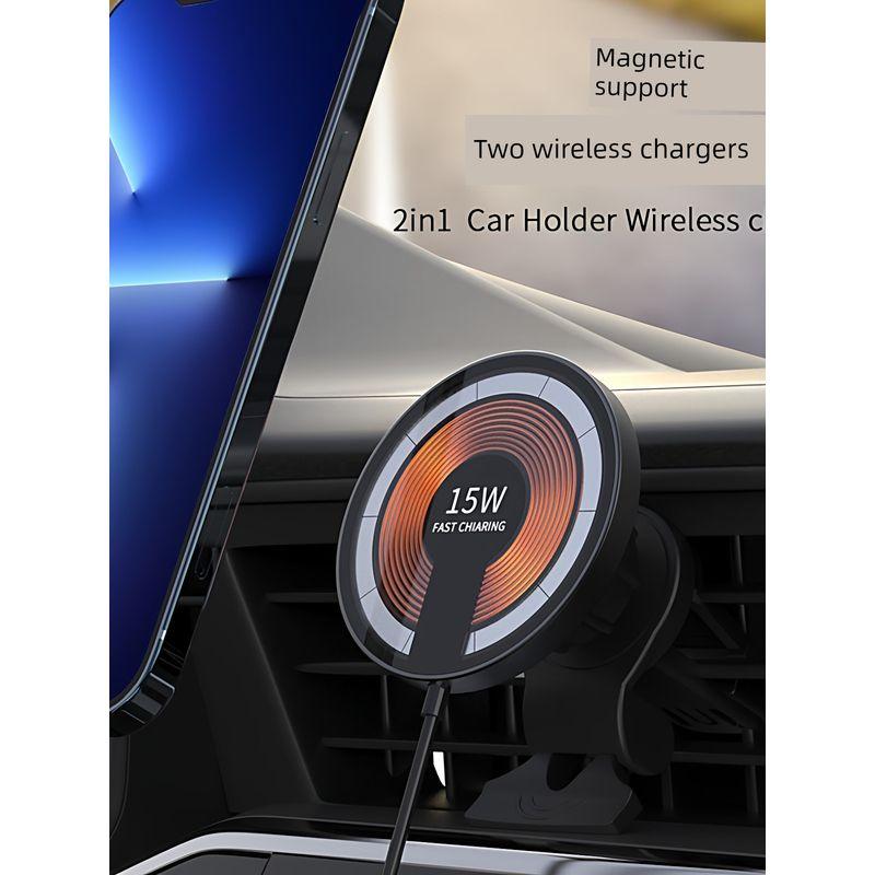 Cross-Border Magnetic Wireless Charger Magsafe Transparent Wireless Charging Stand Suitable for Apple 15W Car Mount