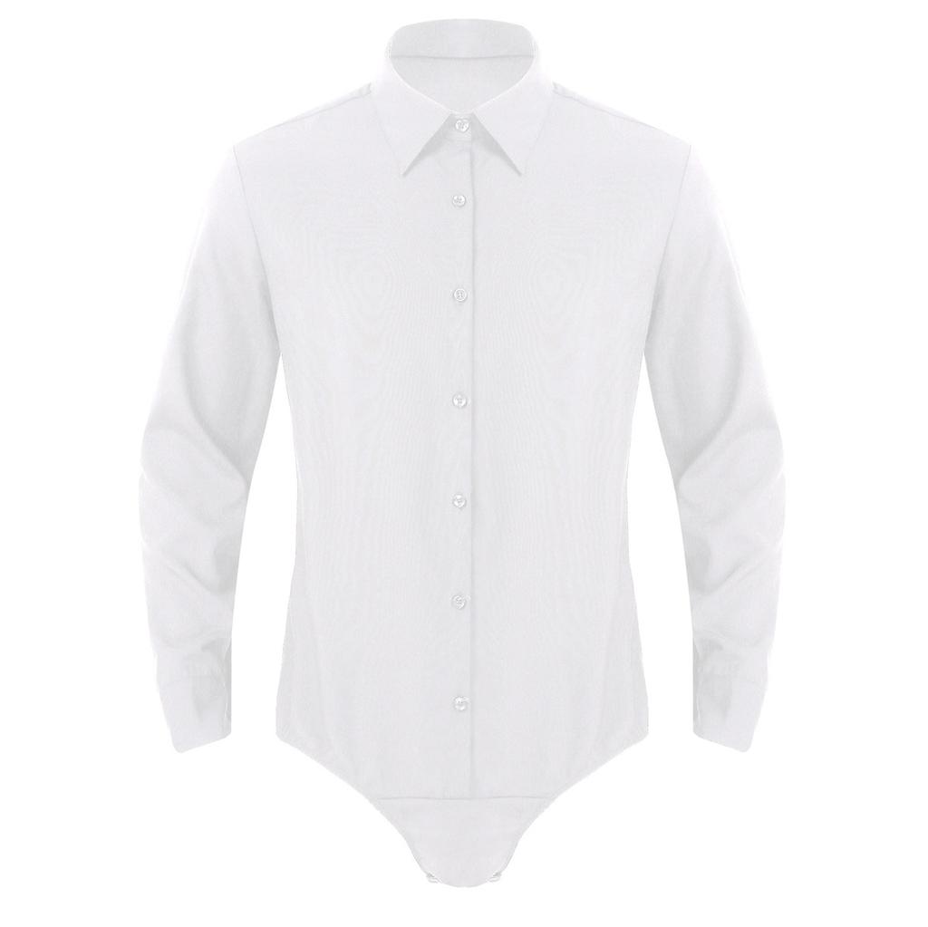 Men‘s One-Piece Casual Bodysuit: Turn-Down Collar Long Sleeve Button Down Solid Color Shirt Top for Daily Wear