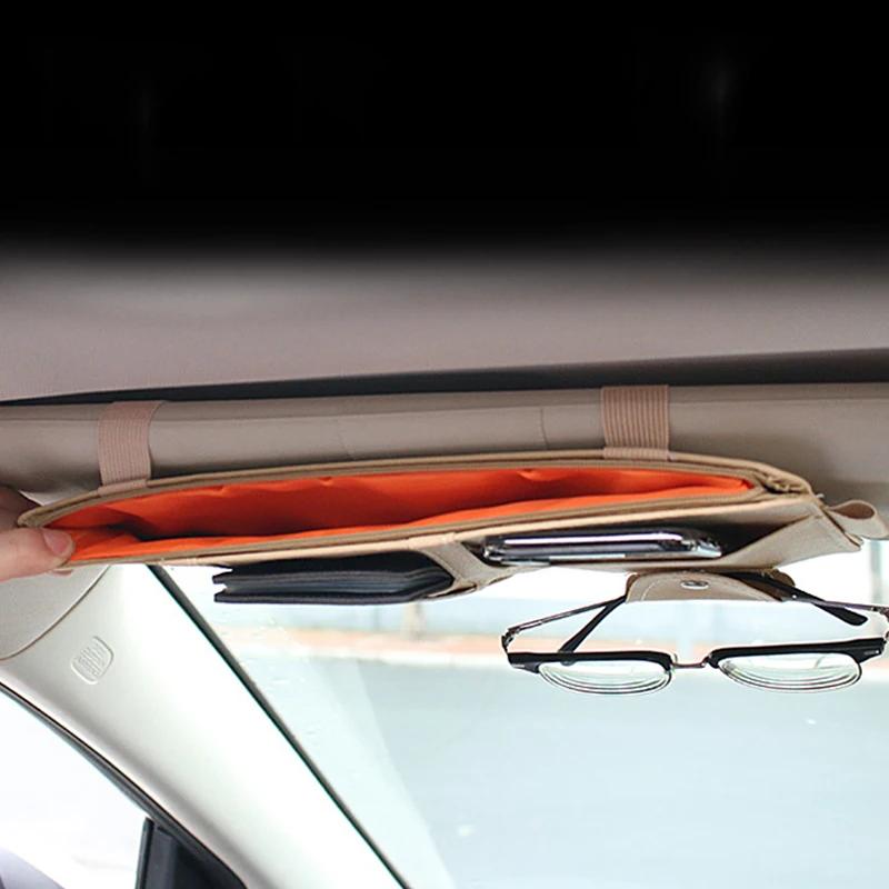 Car Sun Visor Organizer Multi-Pocket Pouch Car Sun Visor Organizer Zipper Type Card Holder Storage Auto Interior Accessories