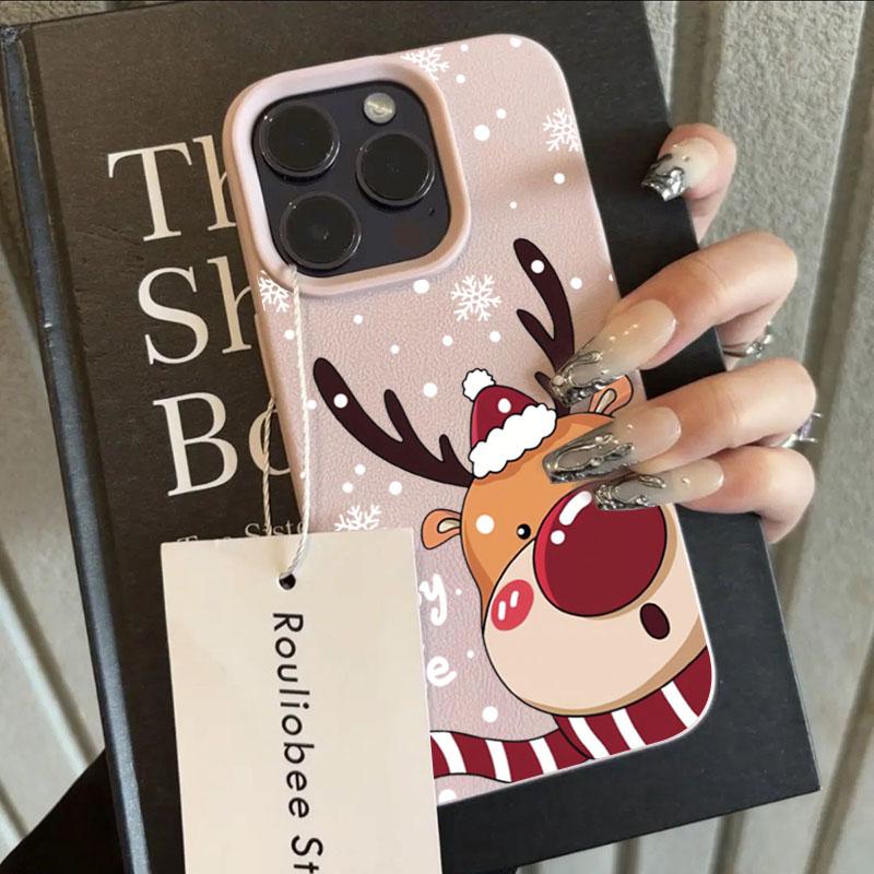 Christmas Elk Deer Lichee Pattern Phone Case for iPhone 17 16 Pro Max Air 15 14 Plus 13 12 11 XR X XS Max 16E Shockproof Cover