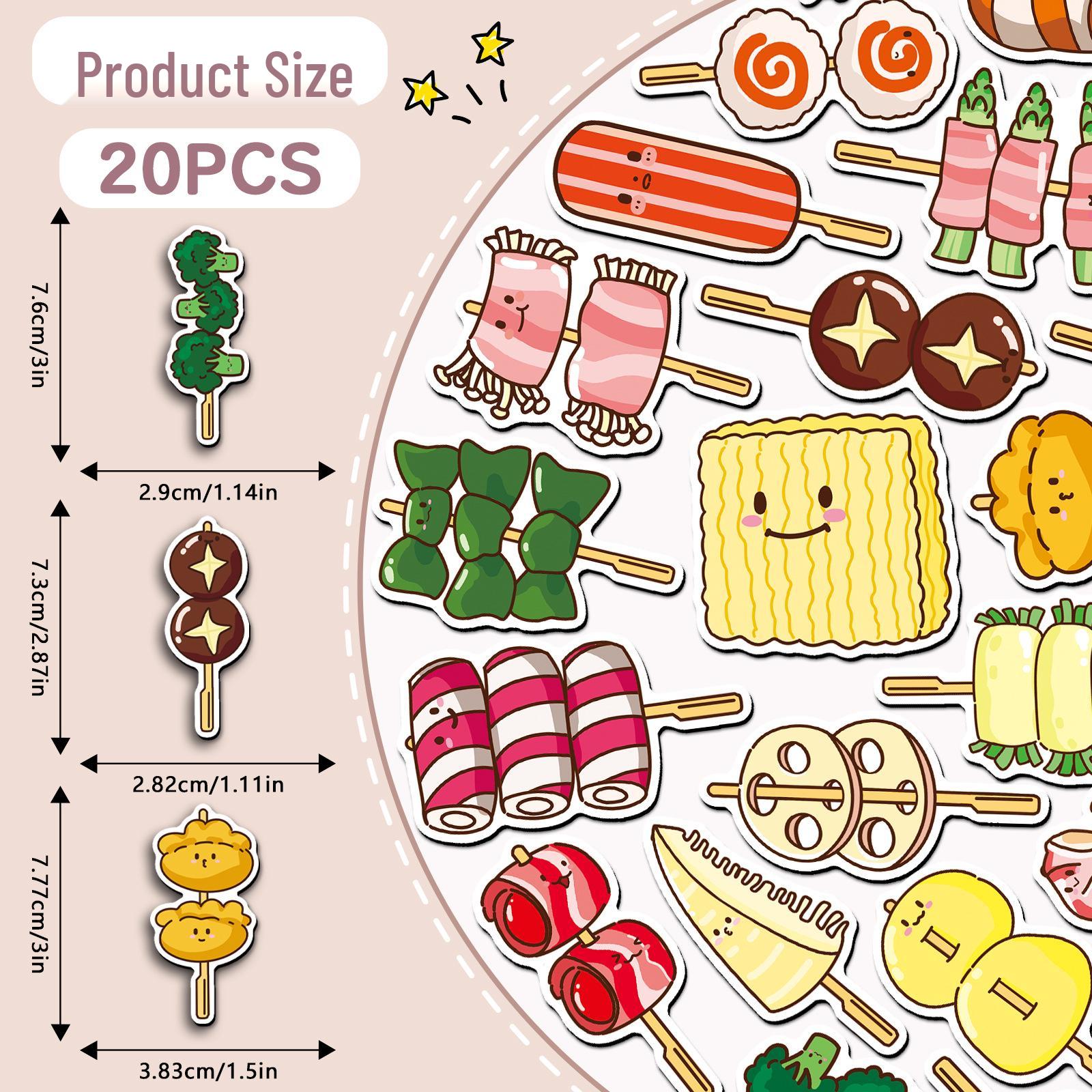 20 Cartoon Oden Food Skewer Refrigerator Magnets – Creative, Waterproof, Soft Magnetic Decorations