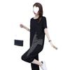 Trendy Casual Sports Suit for Women, Loose Plus Size Women's Slimming Summer Dress, Short-sleeved Women's Cropped Pants Two-piece Set