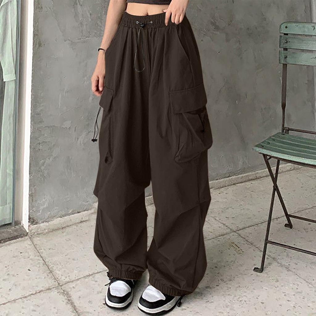 Women's Wide-Leg Athletic Pants with Multiple Pockets, Drawstring and Tapered Ankles