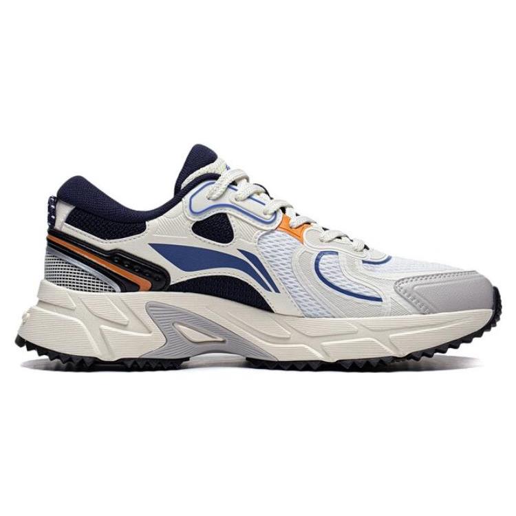 New LiNing Pick Up The Light Anti Slip And Wear Resistant Breathable Low Top Running Shoes Men's White Gray Blue ARXT007-3