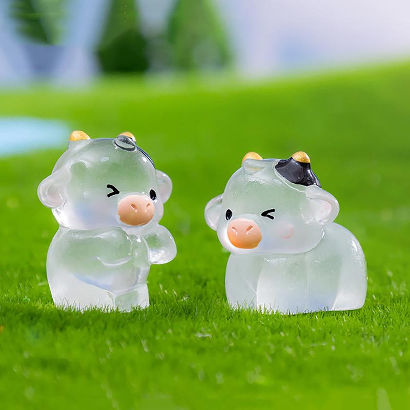 Creatively Cute Mini Luminous Cows Miniature Figurines DIY Home Decoration Accessories Gifts Car Desktop Small Ornaments
