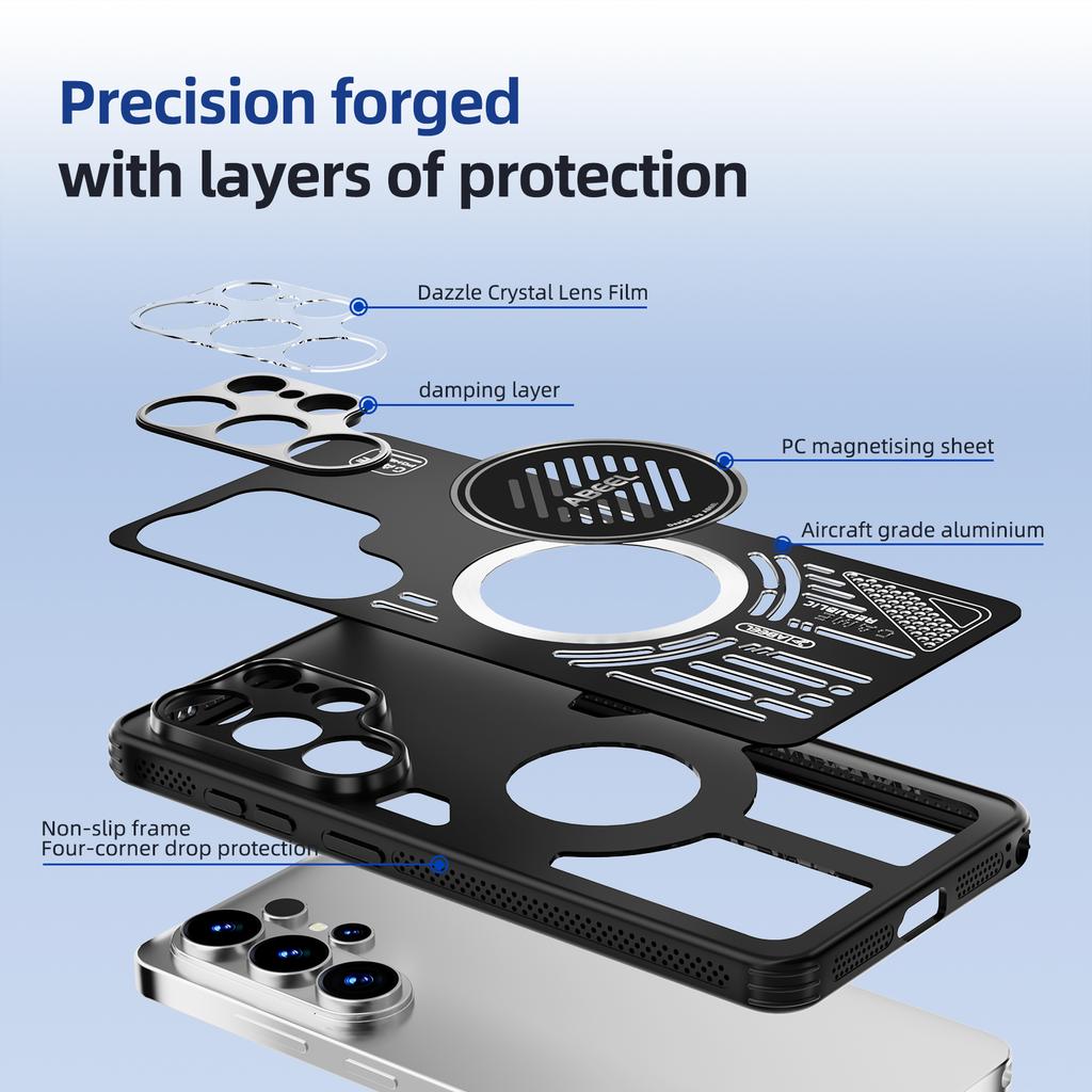 ABEEL For Samsung Galaxy S26 Ultra Magnetic Case Aluminium Alloy + PC + TPU Hollow Heat Dissipation Phone Cover