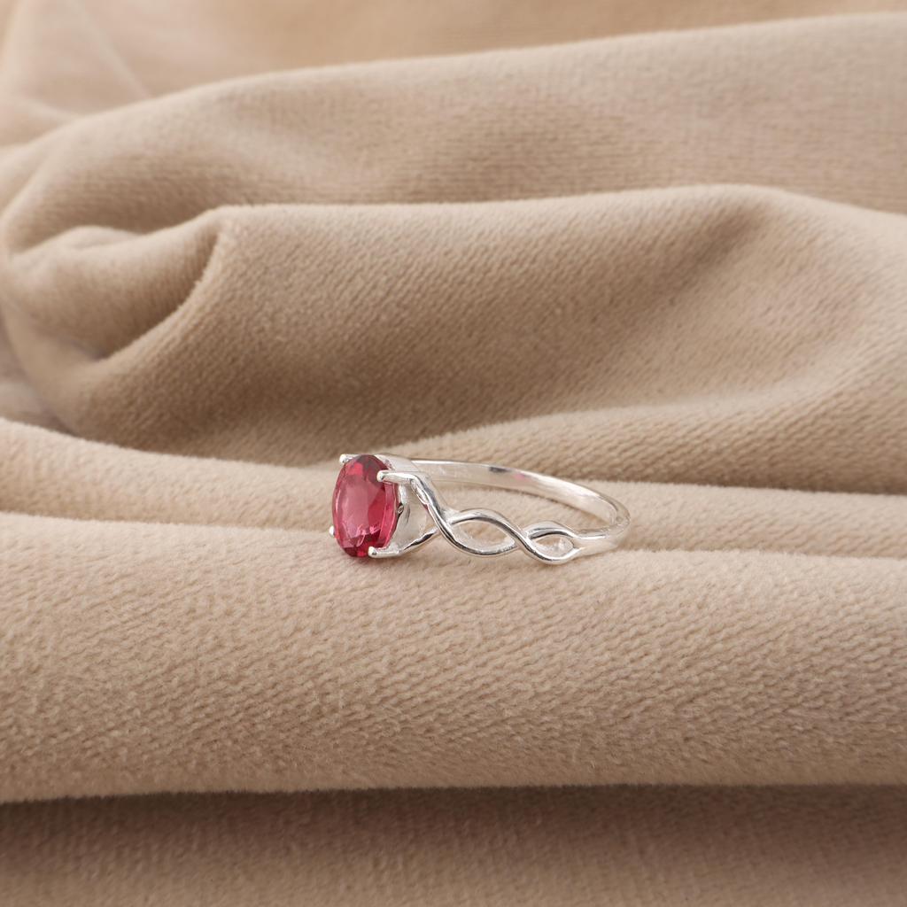 Pink Rubellite Gemstone 925 Sterling Silver Elegant Prong Set Ring For Women CZR-16-15