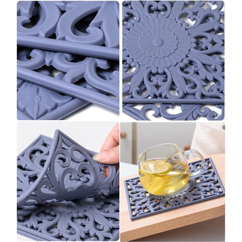 3pcs Silicone Mat Square Hollow Heat Proof Table Mat Kitchen Tableware Mat Modern Home Decoration Desk Pad Dishes Pot Placemat