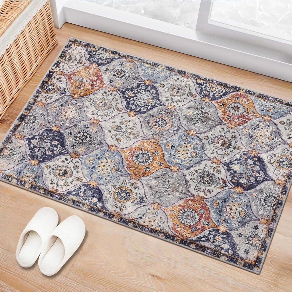 1Pcs Vintage Boho Floral Printed Kitchen Mat Soft Thickened Kitchen Floor Mat Waterproof Non-slip Oil-proof Floor Mat Runner Rug