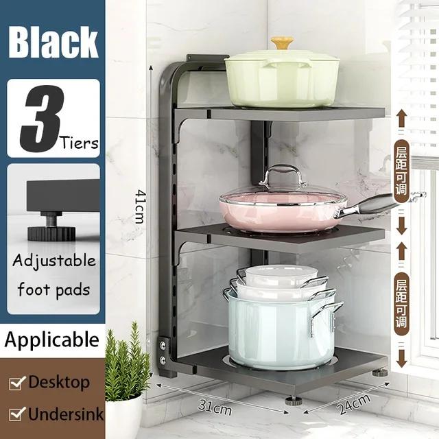 Kitchen Pot Storage Rack Adjustable Under Sink Storage Rack Multi-layer Free Snap-On Pot Cover Rack for Kitchen Storage