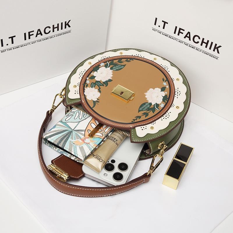 Hvauen Leather Niche Cute Bag New Small Round Bag Girls Messenger Birthday Gift