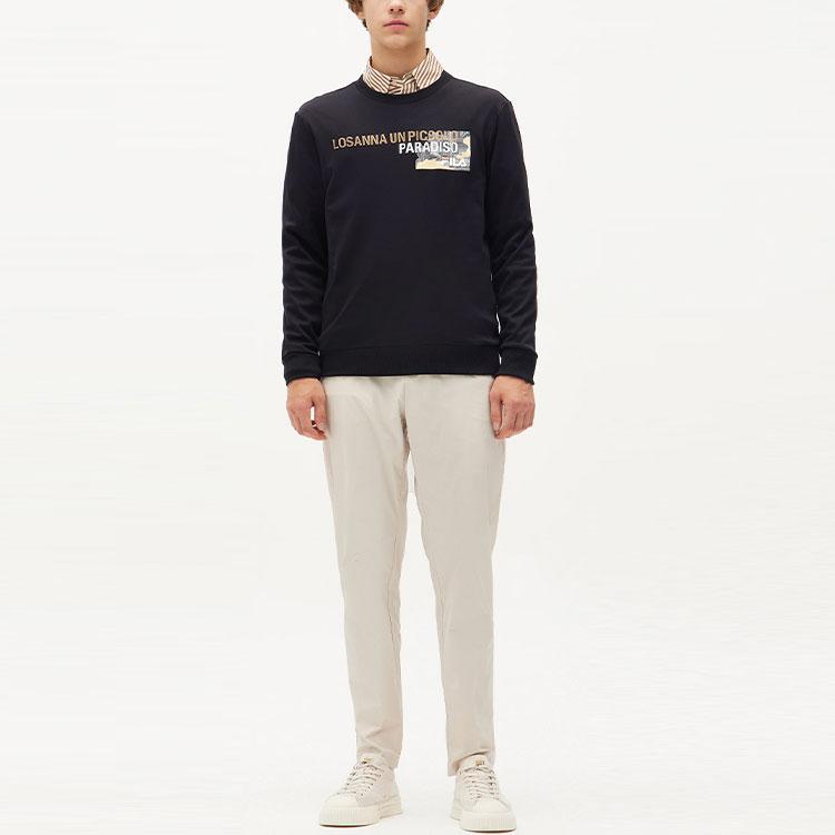 Fila Letter Print Crew Neck Long Sleeve Pullover Sweatshirt Men Sweatshirt Black F11M138254F-BK
