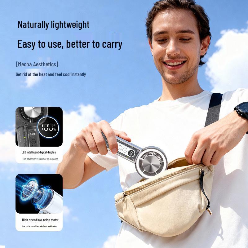 Transparent Mech-Style Portable USB Fan with Ice Pack and High-Speed Cooling