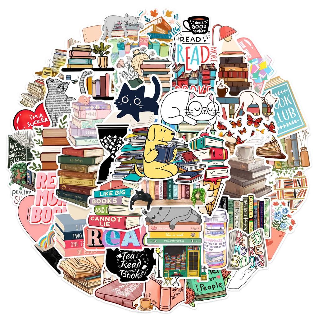 50PCS Diary Book Reading Stickers Aesthetic DIY Scrapbook Notebook Phone Laptop Guitar Luggage Graffiti Sticker Toy
