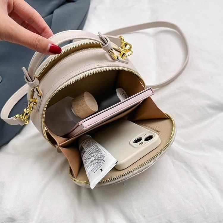 Vintage Embroidery Round Shoulder Bag, Zipper Handbag, Classic Trend Niche Satchel Bag