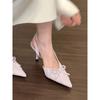 Fashion New Purple Bow Slingbacks High Heels for Woman Sexy Pointed Toe Patent Leather High Heels Autumn Elegant Woman Heeled Shoes