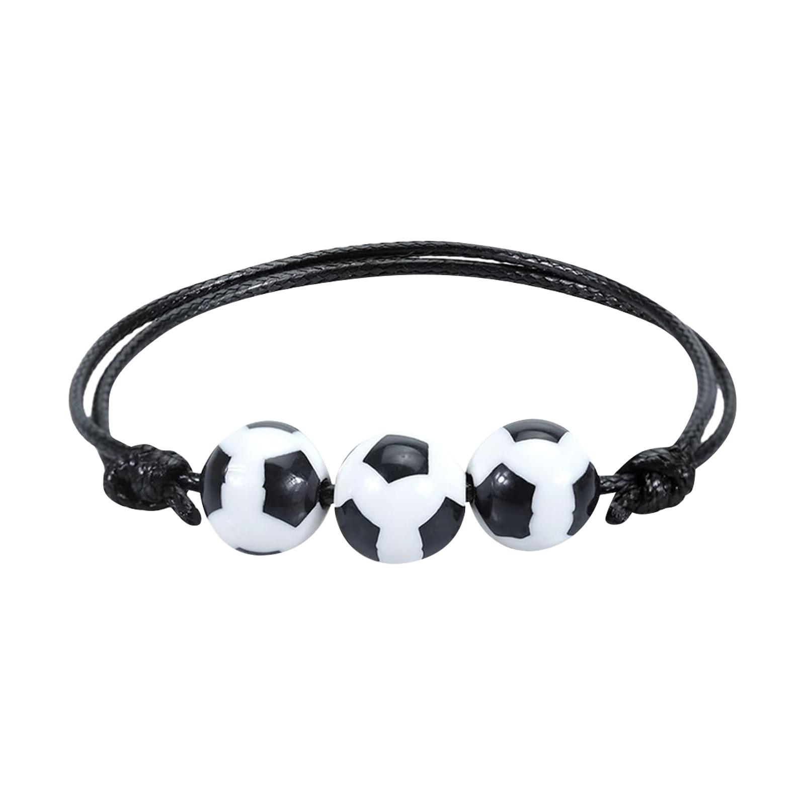 Футбольный браслет-подвеска, подарок для футбольной вечеринки, регулируемый ремешок на запястье, восковой тканый браслет для баскетбола, бейсбола для женщин чёрный