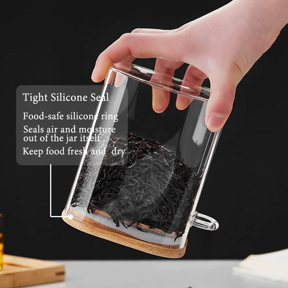 1/2/3/4pcs Airtight Glass Jars with Bamboo Lids and Spoons 18oz Transparent Glass Bulk Food Storage Jar for Spices, Beans, Tea