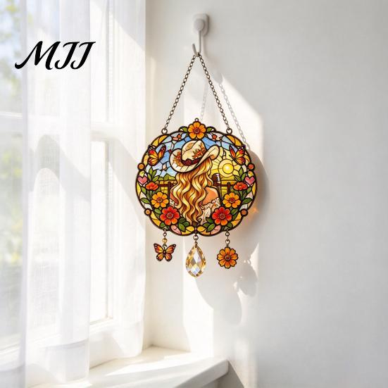 Schönes Garten-Geschenk Country Soul Gedenk-Sonnfänger, Hängendes Ornament im Buntglas-Stil, Moderne Terrassen-Dekoration Windspiel mit Sänger-Thema für