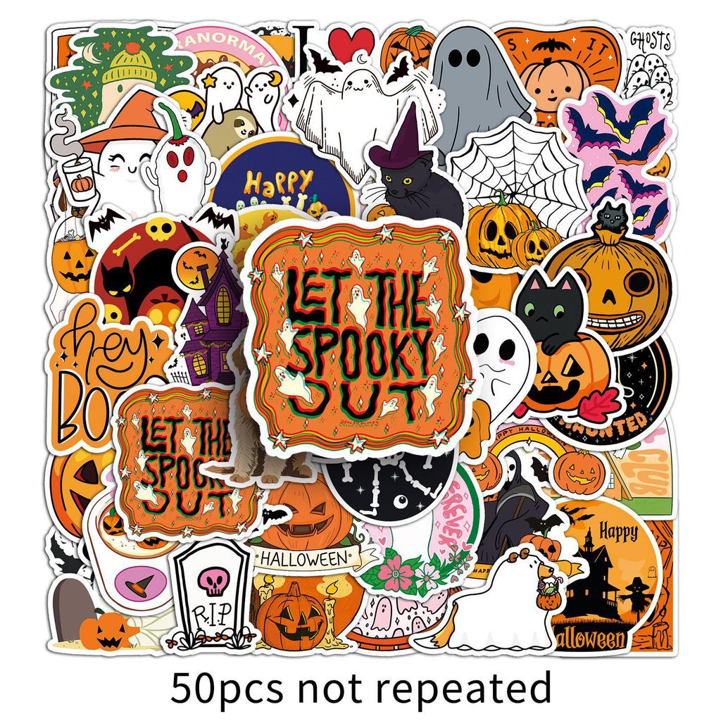 50 Scary Halloween Stickers: Cartoon Pumpkins for Notebooks, Journals, and Luggage