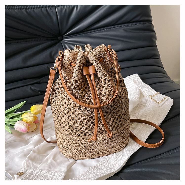 This Year's Popular Woven Bag Women's Large-capacity 2025 New Niche Versatile Seaside Vacation Messenger Bucket Bag
