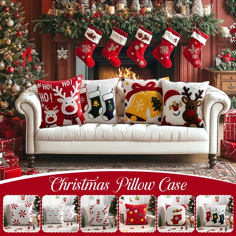 Christmas Decorative Cushion Cover Santa Claus Snowflake Elk Christmas Stockings Embroidered Towel Throw Pillow Case (NO Core)
