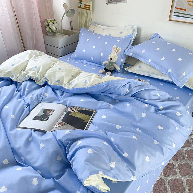 Fashion Bedding Set White Green Double Bed Linens Quilt Duvet Cover Pillowcase Queen Size Flat Sheet Classic Grid for Girl Boy