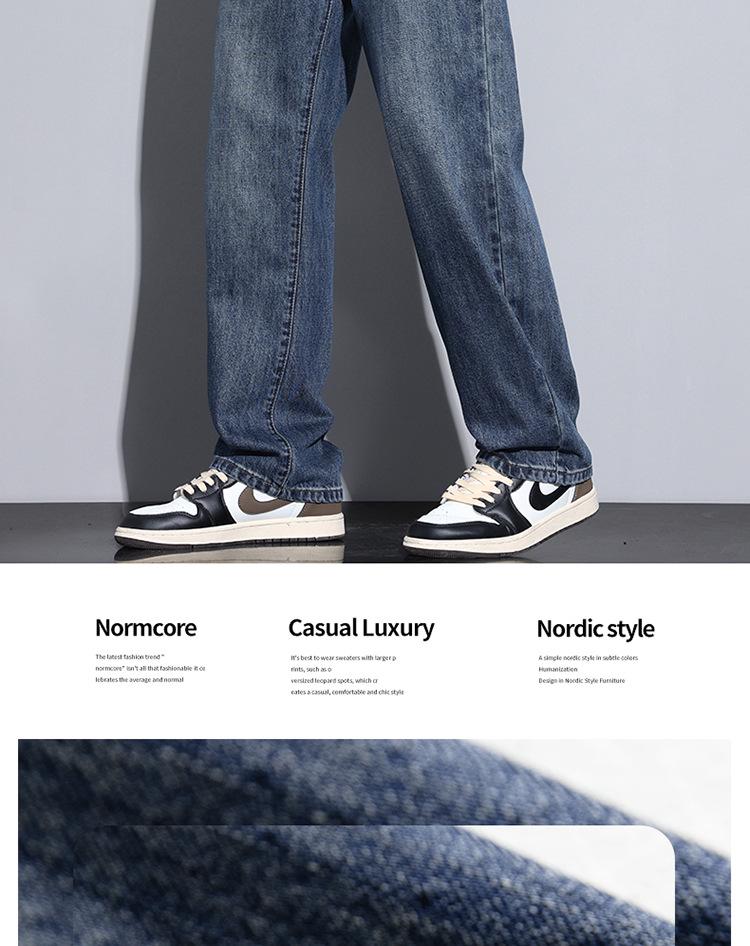 2025 Autumn Men's Blue Straight-Leg Loose Jeans, Fleece-Lined, Plus Size, American Retro Style, Thickened for Warmth.