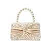 Women's Luxury Sweet Pleated Evening Bag Fashionable Pearl Handle Banquet Handbag Wedding Party Dress Bridal Dinner Clutches Bag