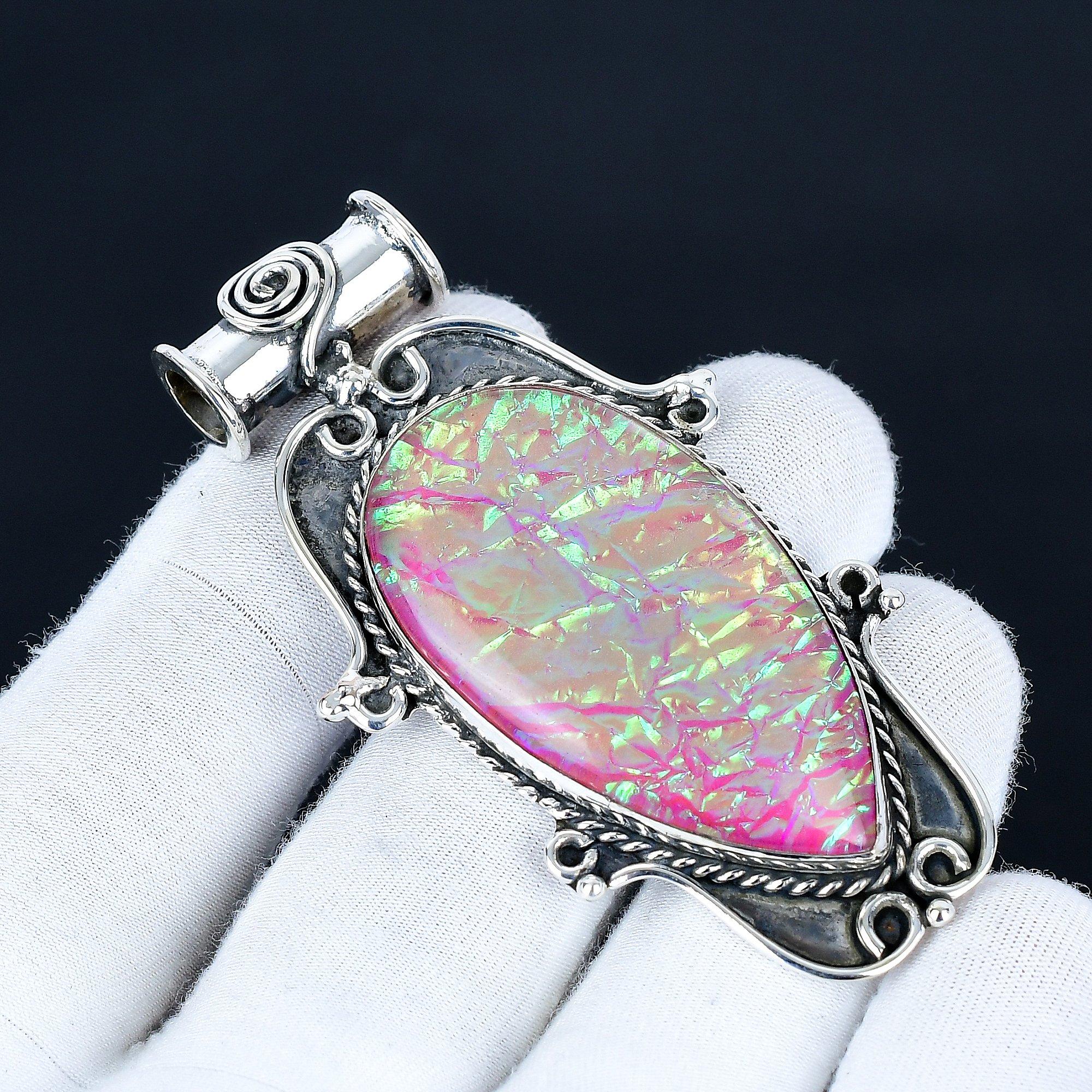 

Pink Opal Pendant, 925 Sterling Silver Handmade Jewelry, Pink Opal Silver Pendant, Party Wear Jewelry For Women s, Pendant New Year Gift 7.5 Cm розовый