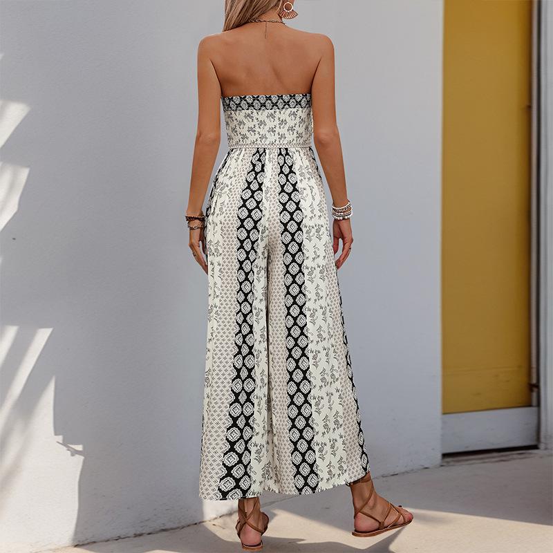 Women's Fashion Casual Summer Spring Colour Block Print Sleeveless High Waist Trousers Jumpsuits & Rompers