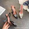 [Spot] High Heels 2025 New Rhinestone Bow Pointed Transparent Fairy Wind Crystal Bag Head Sandals