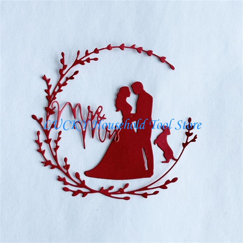 J0MC Wedding Mr and Mrs Decorative Die Cut Carbon Steel Cutting Dies for Card Making
