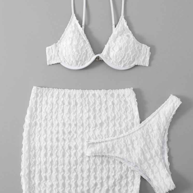 Bikini Traje de Baño Color Sólido Dividido Tres Piezas Sexy Cintura Pura Deseo
