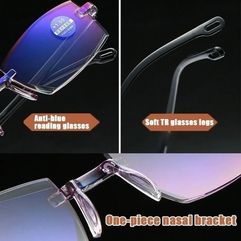 Vintage Reading Glasses Anti Blue Light Blocking Rimless Women Men Square Frameless Presbyopic Glasses Diopters +1.5 2 2.5 4.0