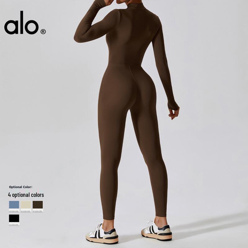 Europejski Jednoczęściowy Strój do Jogi i Pilatesu: Damska odzież na siłownię, z długim rękawem, zapewniająca uczucie drugiej skóry, dopasowana.